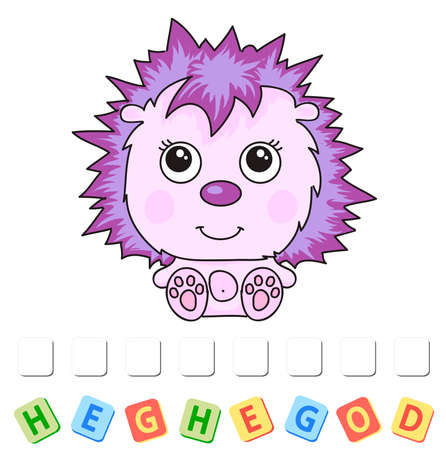 Cartoon hedgehog crossword. Order the lettersのイラスト素材