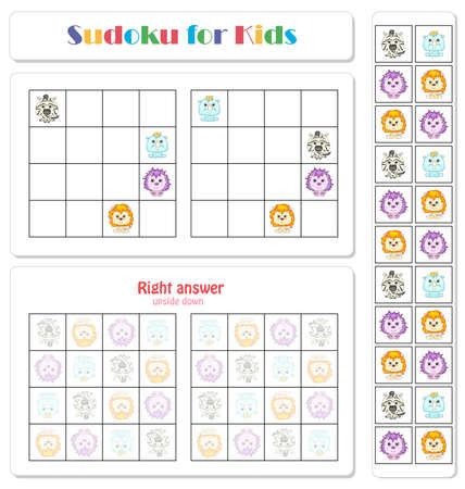 Sudoku for kids with funny cartoon animals. Game for preschool kids, training logicのイラスト素材