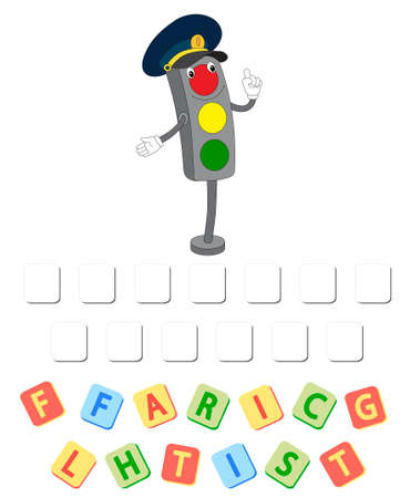Cartoon traffic lights crossword. Order the lettersのイラスト素材