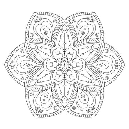 Flower and snowflake Mandala with decorative elements. Oriental pattern, vector illustration. Coloring book pageのイラスト素材