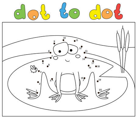 Cartoon embarrassed frog and fly. Dot to dot educational game for kidsのイラスト素材