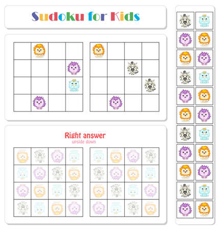 Sudoku for kids with funny cartoon animals. Game for preschool kids, training logicのイラスト素材