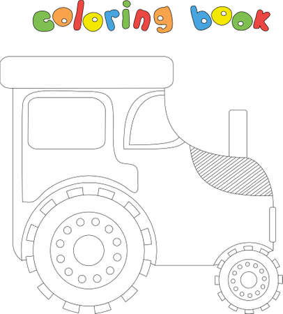 Cartoon farm tractor. Coloring book for kids. Digital illustrationのイラスト素材