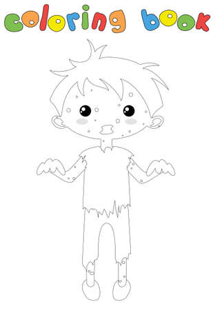 Cute cartoon boy in a zombie costume. Coloring book for kids. Digital illustration for Halloweenのイラスト素材