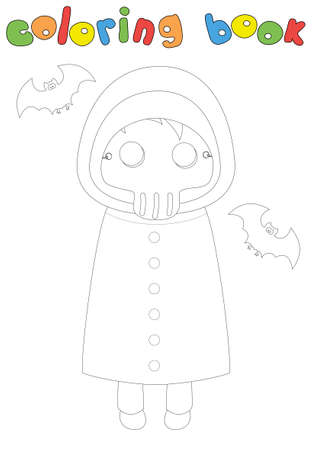 Cute cartoon boy in a death costume. Coloring book for kids. Digital illustration for Halloweenのイラスト素材
