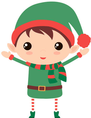 Cute and funny Christmas elf. Flat element for holiday greeting cardのイラスト素材