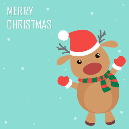 Cute and funny Christmas reindeer. Flat holiday greeting cardのイラスト素材