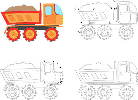 Cartoon truck. Coloring book and dot to dot educational game for kidsのイラスト素材