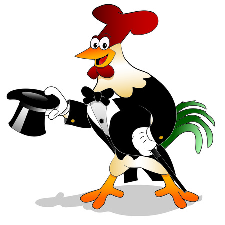 Happy Tuxedo Rooster with hatのイラスト素材