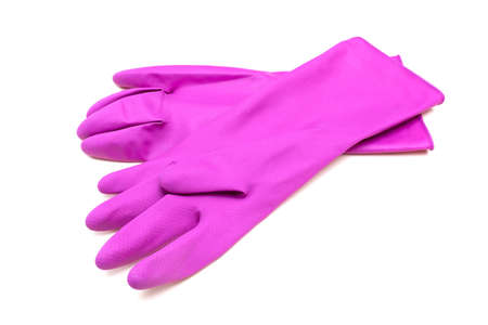 Rubber gloves on a white background. Isolated. Purple, pink.の写真素材