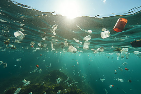 Oceans plastic nightmare. underwater image revealing the devastating consequences of plastic wasteの素材