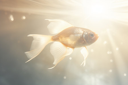 Goldfish embracing the gentle sunlight in serene underwater sceneの素材