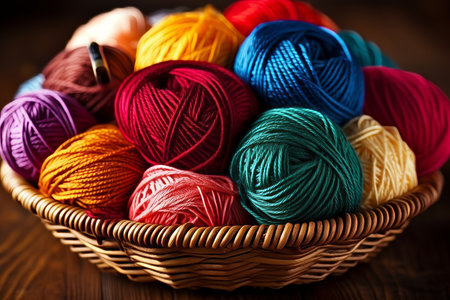 Vibrant colorful yarn balls composition inspiring knitting and crafting projectsの素材