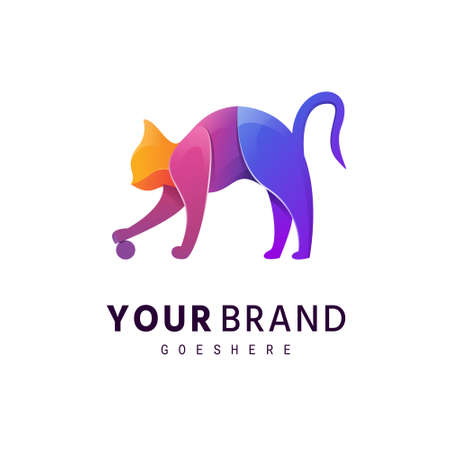Colorful Cat illustration logo template 3Dのイラスト素材