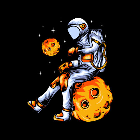 illustration of an astronaut waiting for a t-shirtのイラスト素材