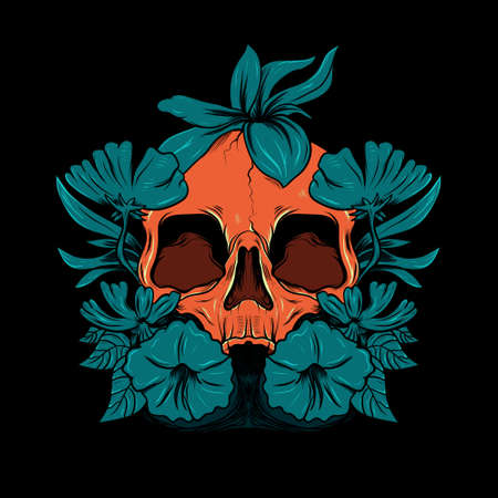 Illustration of horror skull with flower for t-shirt designのイラスト素材