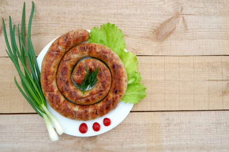 Homemade grilled sausage on the grillの写真素材