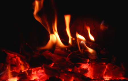 Fire in the fireplace close-up on a long exposure.