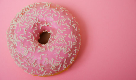 Food. Dessert colorful snack. Delicious donut with sprinkles. Bakery cake. Sweet food dessert donuts. Close-up of donuts (Berlin pancakes)の写真素材