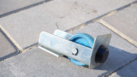 Sliding gate fittings. Gate rollers close up