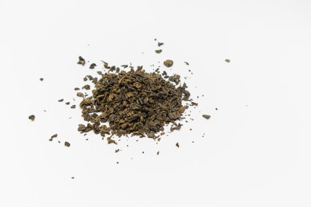 Green tea on white background. top view. close up.の写真素材