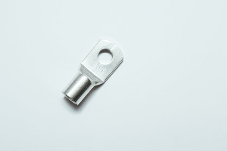 Crimp terminals for electrical wires, tools for electricians. electrical terminal, electronic work on white. Wire connectors.の写真素材