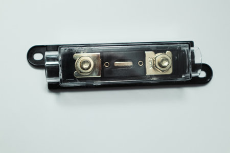 Electrical fuse 250A isolated on white background object. Electrical Car Power Fuse. Fuse for Wind and Solarの写真素材