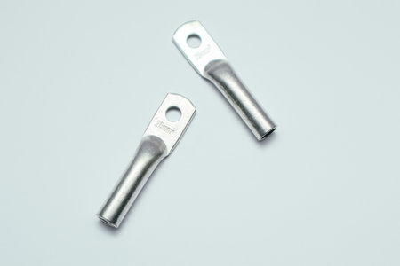 Crimp terminals for electrical wires, tools for electricians. electrical terminal, electronic work on white. Wire connectors.の写真素材