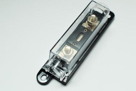 Electrical fuse 250A isolated on white background object. Electrical Car Power Fuse. Fuse for Wind and Solarの写真素材