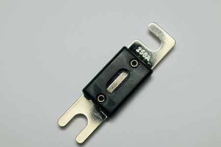Electrical fuse 250A isolated on white background object. Electrical Car Power Fuse. Fuse for Wind and Solarの写真素材