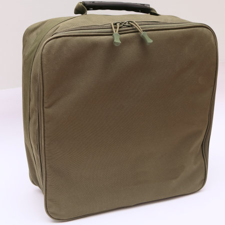 Fishing Tackle Storage Bag on White Background. Fishing bag with equipment on a white.の写真素材