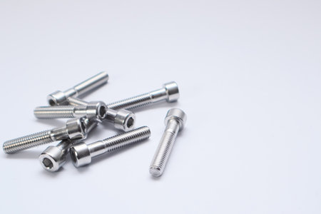 Steel bolts isolated on white. Constructional still life. bolt showing threadingの写真素材