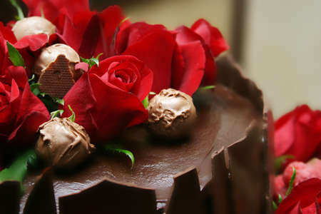 brown chocolate rosed wedding cakeの写真素材