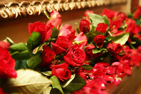 red roses floral arrangementの写真素材