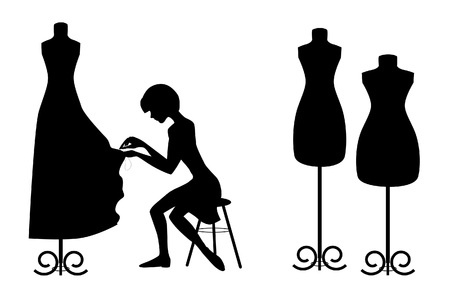 Silhouettes designer and mannequins on whiteのイラスト素材