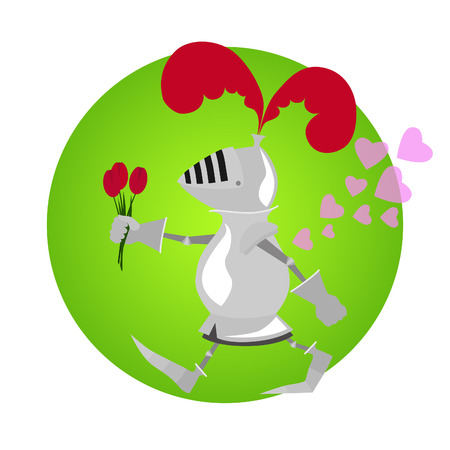 Funny knight with flowers for Valentine day on green frameのイラスト素材