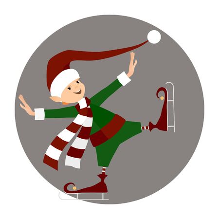 Christamas happy elf skating (ice-skating)のイラスト素材