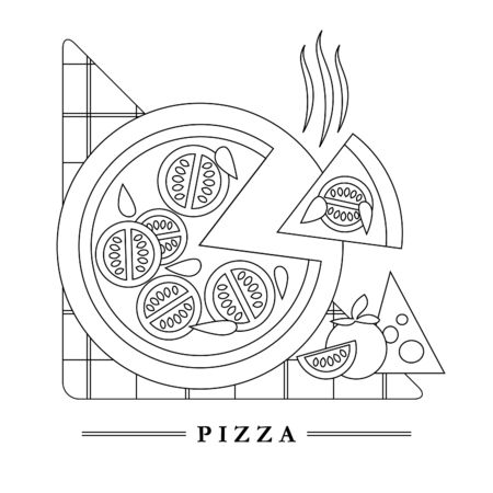 Traditional Italian kitchen mono line with classic pizzaのイラスト素材