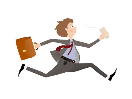 Employee rush to the office to the beginning of the working day or Business man late for an appointment.のイラスト素材