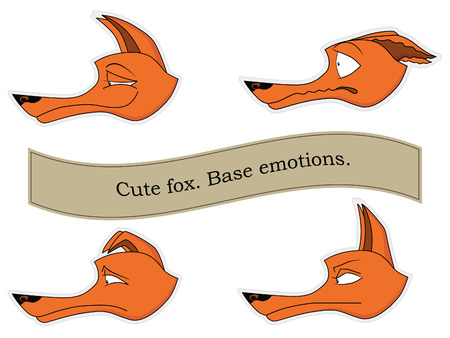 Cute fox emotions sticker pack. Base emotions. Mini set.のイラスト素材