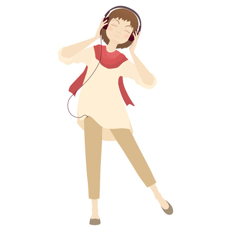Young pretty girl in modern headphones.のイラスト素材