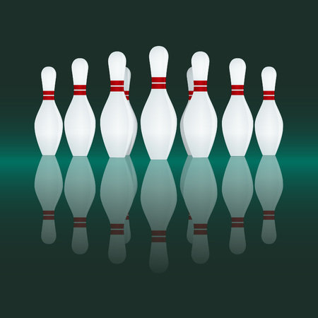 Group of white skittles standing in a row on green background. Vector illustration.のイラスト素材