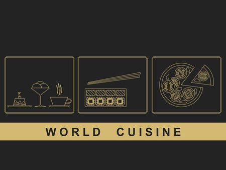 European cuisine. Japanese culinary traditions. Classic Italian Pizza.のイラスト素材