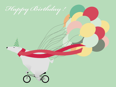 Vintage Birthday greeting card with funny white bear and color balls.のイラスト素材