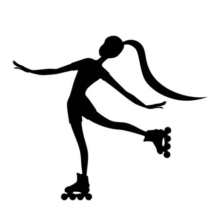 Isolated silhouette of a girl on roller skates on white background. Vector illustration.のイラスト素材
