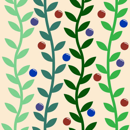 Green branches and color berries seamless pattern. illustration.のイラスト素材