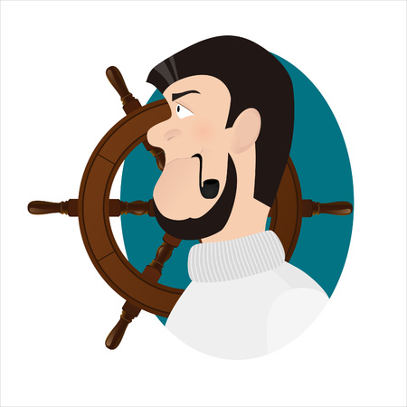Vector illustration. Ship captain with tobacco pipe, sea-dog.のイラスト素材