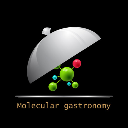 Molecular gastronomy. Stylized molecular structure and serving dishes.のイラスト素材