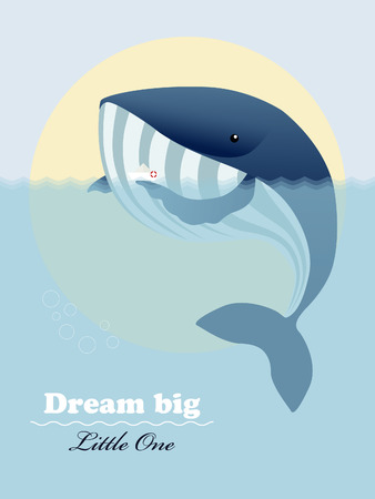 Huge whale, little ship and inspiring lettering Dream bigのイラスト素材