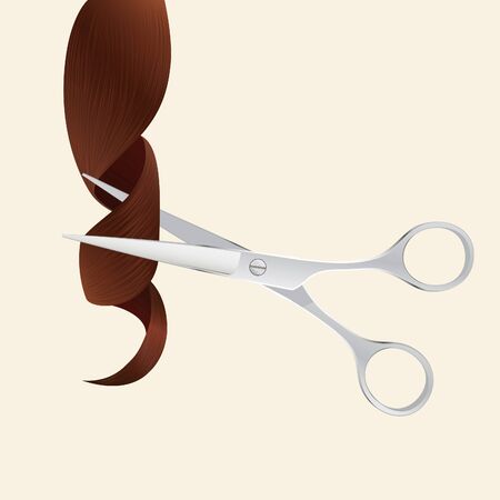 Professional hairdresser scissors and brown hair curlのイラスト素材